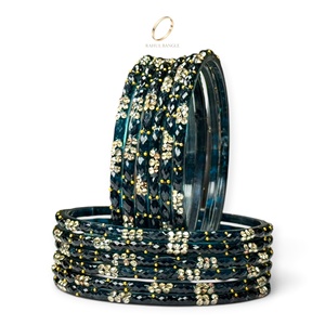 Bracelets élégants pour mariage, style cachemire, bleu foncé, en verre, avec pierres en zircon plaqué or, style tendance pour femmes - Product Image 3