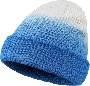 Gorro de Punto Unisex con Bloques de Color en Degradado Azul y Blanco, Gorro Casual de Invierno, Talla Adulto 56-58CM - Product Image 4
