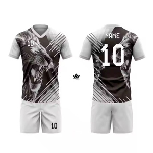 Ensemble de maillot de football pour garçons, imprimé jaune, col en V, manches courtes, short blanc, respirant, anti-transpiration, logo personnalisé sur le devant, pour équipe - Product Image 4