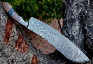 Cuchillo de carnicero hecho a mano de Damasco con mango de madera y funda de cuero, OEM ODM - Product Image 6