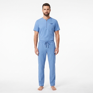 Ensemble de blouses médicales professionnelles bleu ciel pour hommes, uniforme médical en polyester, haut à demi-zip avec poche, pantalon à cordon de serrage, vêtements de travail - Product Image 1