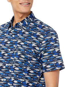 Men's Short Sleeve <b>Button</b> Down Casual <b>Shirt</b> Blue Solid 320g Knitted Cotton Summer Breathable Design - Product Image 6