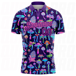 Camisetas Polo de Último Diseño de Secado Rápido, Camisetas Polo de Golf Sublimadas con Estampado de Manga Corta, Patrón de Hongo Mágico Morado y Rosa - Product Image 5