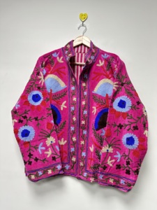 <b>Women's</b> Cotton Woven <b>Velvet</b> Embroidered O-Neck Reversible Eco-Friendly Floral Pattern Bomber Jacket Full Sleeve Autumn - Product Image 1
