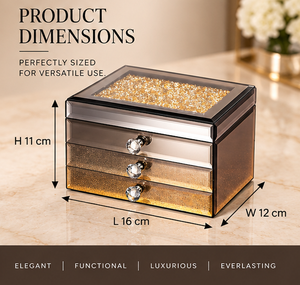 Boîte de rangement pour bijoux en verre or rose avec incrustation de paillettes, boutons en cristal, doublure en velours doux, rangement décoratif - Product Image 4