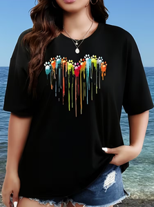 Plus Size Women's Black T-<b>Shirt</b> Anti-Wrinkle Pullover Crew Neck Short Sleeve Casual 100% Cotton Jersey Fabric - Product Image 6