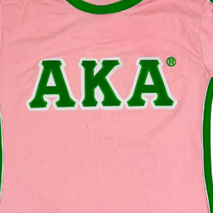 Camiseta Personalizada para Mujer, Estilo Sorority Streetwear, Corte Ajustado, Bordado Plano, Verde y Rosa, 100% Algodón Ecológico, Anti-Pilling - Product Image 5