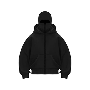 Sweat-shirt à capuche balaclava pour homme en coton lourd 100% personnalisé, coupe oversize, double capuche avec fermeture éclair, épaules tombantes - Product Image 5