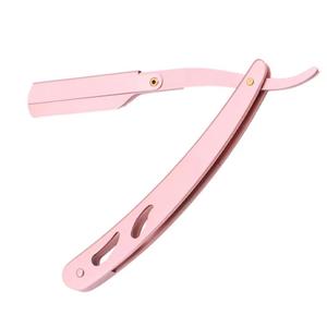 Maquinilla de afeitar plegable rosa con hoja de acero inoxidable para el cuidado facial, uso en barberías, para mujeres, con mango de plástico y una sola hoja. - Product Image 1