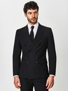 Costume en laine noir croisé pour homme, style britannique, tenue de cérémonie professionnelle, col cranté, devant plat, coupe droite - Product Image 5