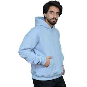 Sweat à capuche pour homme en coton et élasthanne, imprimé personnalisé, tissé, délavé vintage, bleu clair, entièrement zippé, coupe oversize - Product Image 5