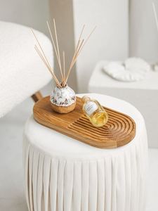 Bandeja Ovalada de Madera de Lujo al por Mayor, Plato de Servicio para Hotel con Elegantes Ranuras Concéntricas y Acabado Natural Hecho a Mano - Product Image 2