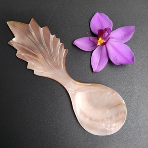 Cuillère à servir en nacre naturelle ILAHI, faite à la main, style bohème, blanche, non toxique, pour les fêtes, Uttar Pradesh - Product Image 6