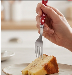 Ensemble de couverts rouges à pois, 5 pièces, en acier inoxydable, passe au lave-vaisselle, manche au design mignon, vaisselle de fête en plastique - Product Image 3