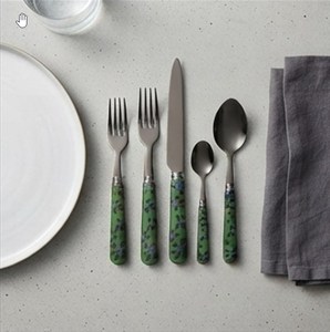 Ensemble de couverts en acier inoxydable à manche floral avec couteau, fourchette et cuillère, motif vert, pour utilisation sur table - Product Image 2