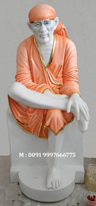 Escultura de Sai Baba en mármol blanco, fabricada en India, en posición sentada, duradera, con superficie brillante, para decoración del hogar. - Product Image 6
