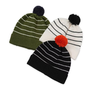 Unisex Striped Beanie <b>Hat</b> Knitted Winter <b>Cap</b> with Pom Pom 100 Acrylic Cuffed Design for Adults 56-58CM Head Circumference - Product Image 4