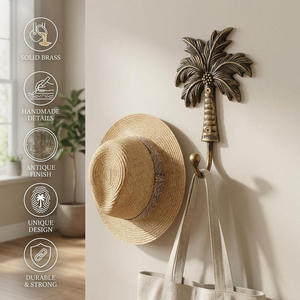 Patère murale en laiton antique motif palmier et feuille tropicale, porte-manteau vintage en métal pour décoration de maison de style côtier, salle de bain, chambre, cuisine - Product Image 6