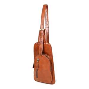 Men's Brown Genuine <b>Leather</b> Fashion Sling <b>Bag</b> Classic Style Zipper Closure Durable Daily Use Outdoor Activities <b>Soft</b> - Product Image 2