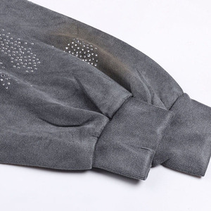 Sweat à capuche zippé pour homme, style streetwear premium, avec strass, délavé à l'acide, effet usé, haute qualité, effet soleil éclairé, coupe oversize - Product Image 5