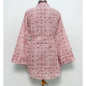 Camisa Larga de Algodón Hecha a Mano en India para Mujer, Vestido Cruzado con Cinturón, Decoración de Botones, Estilo Simple y Dulce, Línea A, Ropa Étnica Informal Moderna - Product Image 6