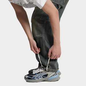 Pantalon cargo en jean délavé pour homme, coupe ample, taille mi-haute, couleur unie, style décontracté, tissu en coton tissé pour l'automne - Product Image 3