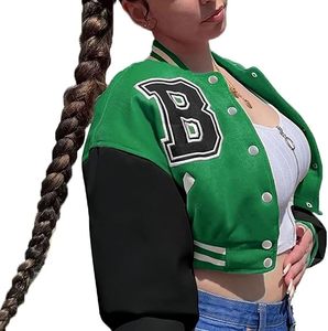 baby healthy Women's Crop Varsity <b>Jacket</b> Stitched Leather <b>Baseball</b> <b>Bomber</b> <b>Jacket</b> Y2K Streetwear Short Coat - Product Image 4