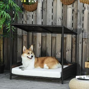 Casa para Perros y Gatos de Mimbre Mediana con Cama de Ratán para Cachorros, Sofá para Mascotas de Interior/Exterior para Jardín/Patio con Cojín Extraíble - Product Image 1