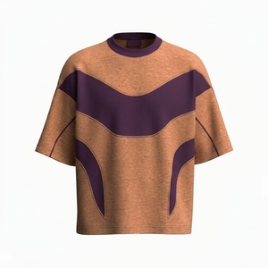 T-shirt Homme Oversize à Manches Courtes, Motif Géométrique Color Block, Tricoté Respirant, Col Rond Décontracté, Gris - Product Image 2