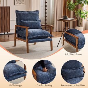 Poltrona da Interno a Forma di Nuvola con Struttura in Legno Massello e Braccioli, Rivestimento in Tessuto Chenille, Cuscino Lombare Decorativo - Product Image 2