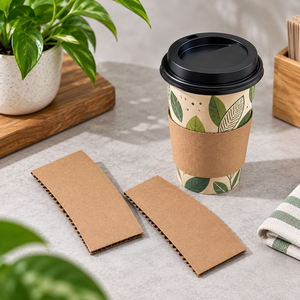Gobelet à café jetable biodégradable et écologique en papier avec manchon en kraft à motif de feuilles, à paroi simple, pour boissons chaudes - Product Image 5