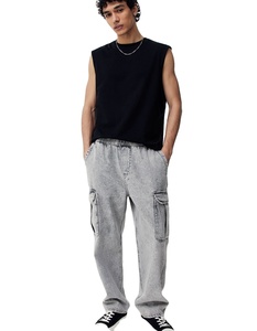 กางเกงยีนส์ขาข้างมีกระเป๋าด้านข้างและด้านข้างมีรอยปะด้านข้างสำหรับผู้ชายกางเกงคาร์โก้ทรงหลวมทำจากผ้าฝ้าย100% ขายดี - Product Image 1