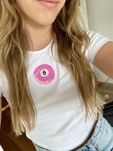 100% Combed Cotton Cute Luxury Hand-Embellished Breathable Summer Canvas Sports Style Party T-Shirt Crystal Bead <b>Patchwork</b> - Product Image 6