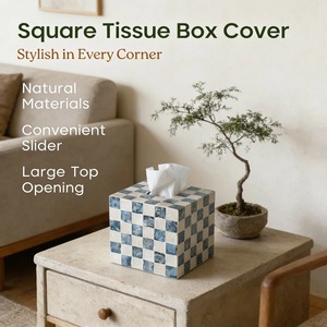 Ceramic Tissue <b>Box</b> Cover Checkerboard Blue White Modern Design Free Standing Ideal For Bathroom Decor And <b>Vanity</b> Counters - Product Image 4