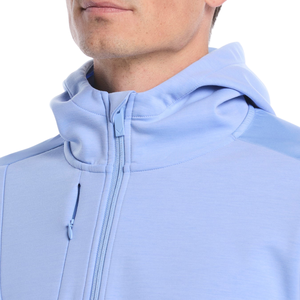 Sudadera con Capucha para Hombre, Azul Claro, Cierre de Cremallera de un Cuarto, Manga Larga, Tejida, Transpirable, Informal, Color Sólido - Product Image 4