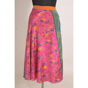Women's Vintage Floral Printed Handmade Mid-Waist Wrap Silk <b>Skirt</b>, <b>Boho</b> Ethnic Style - Product Image 3