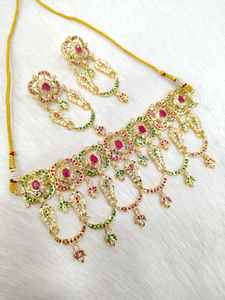 Classique étincelant en laiton collier boucles d'oreilles ensemble AD pierre pour Festivals mariages fêtes cadeaux pour femmes mode pendentifs breloques - Product Image 4