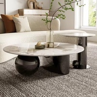 Ensemble de table basse de luxe 2 pièces | Dessus en marbre moderne avec cadre en acier inoxydable doré | Meubles de table de salon élégants