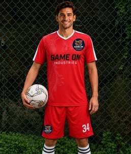 Maillot de football personnalisé pas cher pour adultes, ensemble sportif à manches courtes, uniforme de football respirant pour hommes, maillot d'équipe de soccer - Product Image 1