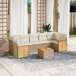Grand ensemble de canapés de jardin réglables en rotin PE beige, mobilier de jardin ajustable - Product Image 1