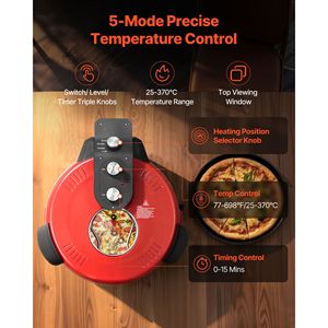 Forno Elettrico per Pizza da 14 Pollici 1600W con Pietra in Cordierite, Controllo Temperatura a 5 Modalità, Funzione Cottura e Riscaldamento - Product Image 4