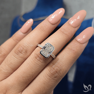 <b>Statement</b> engagement <b>ring</b> 3.00ct radiant cut lab grown diamond bold bezel set luxury wedding <b>ring</b> in 10k white gold - Product Image 4