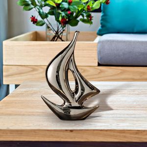 Statue de bateau à voile en argent, objet nautique de collection avec base en bois, décoration pour la maison, salon, bureau, cadeau - Product Image 4