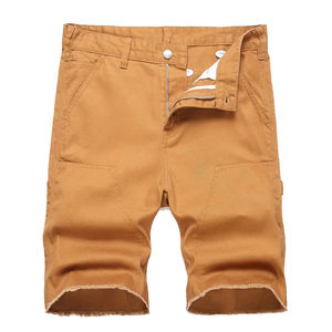 Pantalones Cortos Cargo para Hombre, Color Sólido, Lona Transpirable, Cintura Alta, Casuales, Tipo Bermuda, con Bolsillos, Cintura Elástica, Secado Rápido - Product Image 1