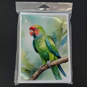 Whimsical African Ringneck Parrot Tarjetas de felicitación Paquete de 8 tarjetas de nota en blanco con sobres A7 Tamaño 5x7 - Product Image 3