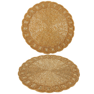 TOP QUALITY UNIQUE LEAF DESIGN HANDMADE GLASS <b>BEADED</b> TABLE <b>PLACEMATS</b> at WHOLESALE PRICE Embroidered - Product Image 2