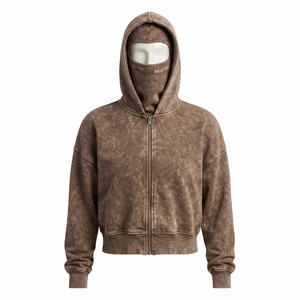 Sweat-shirt à capuche en molleton pour femme, marron délavé, coupe courte, avec fermeture éclair, logo personnalisé, streetwear - Product Image 3