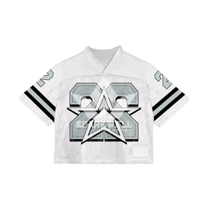 Custom White <b>Mesh</b> American Football Jersey With Number 23 Star Print V-Neck <b>Short</b> Sleeve Unisex Breathable Sport Wear - Product Image 1