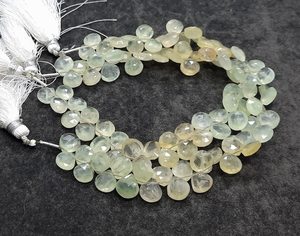 Perles facettées en forme de cœur en préhnite naturelle AAA, 7x8 mm, préhnite ombrée, forme briolette, brin de 8 pouces pour la création de bijoux - Product Image 3