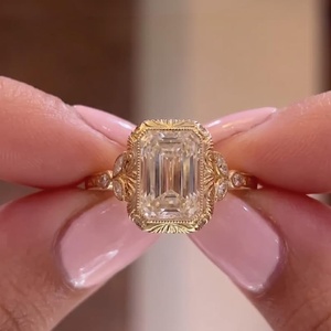 Yellow Plated Moissanite 5CT <b>Emerald</b> Cut Diamond Classic Art Deco <b>Ring</b> Original 925 <b>Silver</b> Birthdays Anniversary Gift For Friend - Product Image 1